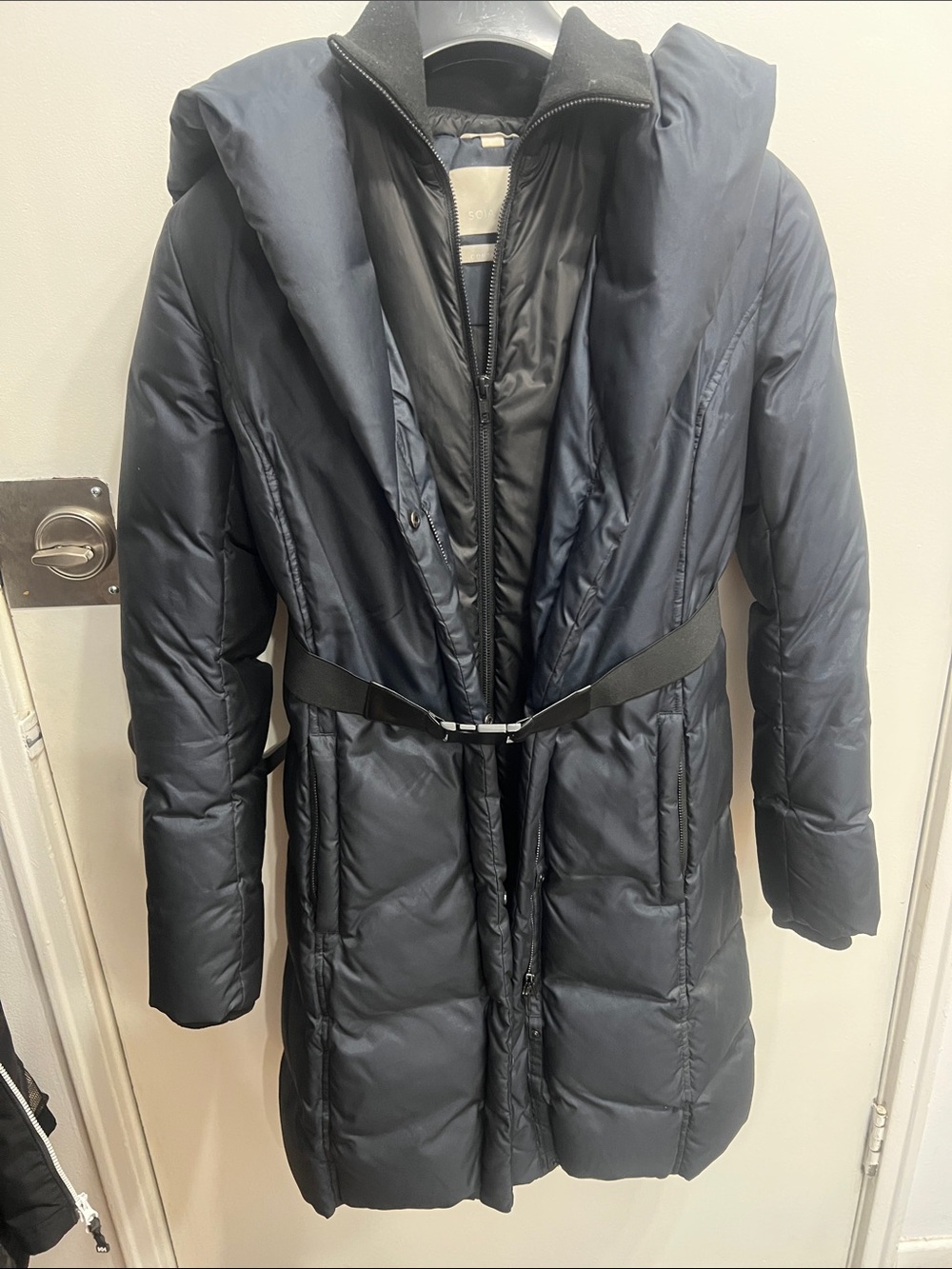 Soia & Kyo Navy Quilted Puffer Coat with Belt